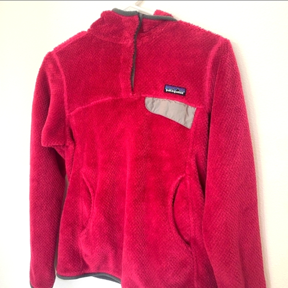 Patagonia | Red Fleece Pullover with Gray Trim